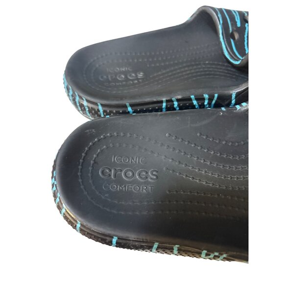 Crocs Mens Size 7 Black & Blue Iconic Comfort Slip-On Sandals - Picture 4 of 6